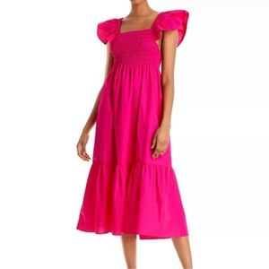 AQUA Bloomingdale’s Magenta Smocked Midi Dress Size M NWT